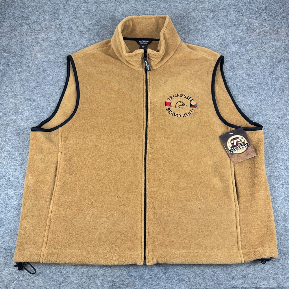 Woolrich Full Zip Trailhead Fleece Vest TN Bravo ZULU Logo Brown Mens XXL 2XL
